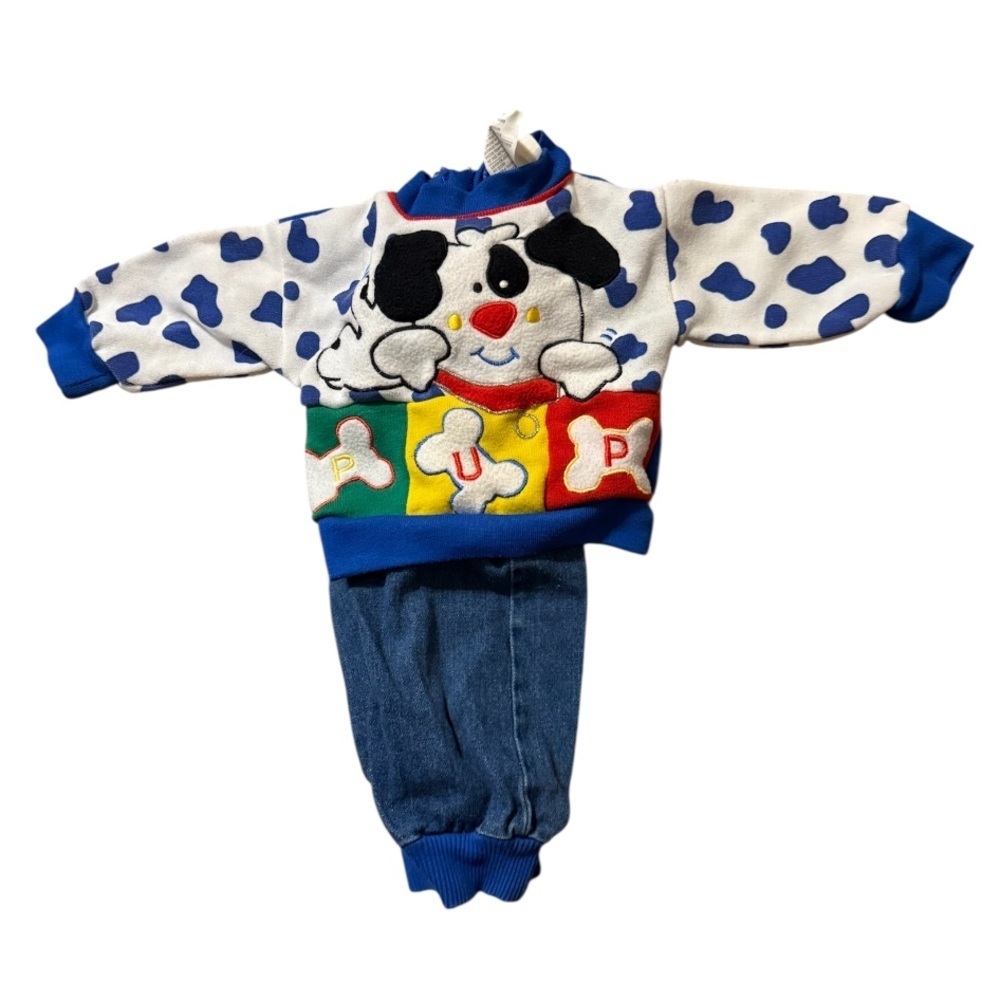 Vintage Cute Puppy Print Outfit for Kids